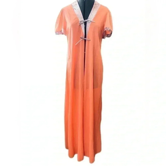 VTG 60s 70s Flower Power nylon Night Gown Cover Robe  Women M-L - Picture 2 of 14